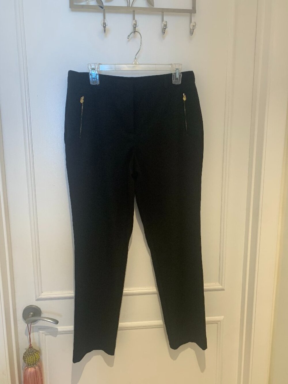 Anne Klein Black Pants Gold Zippers/Hardware Size 10